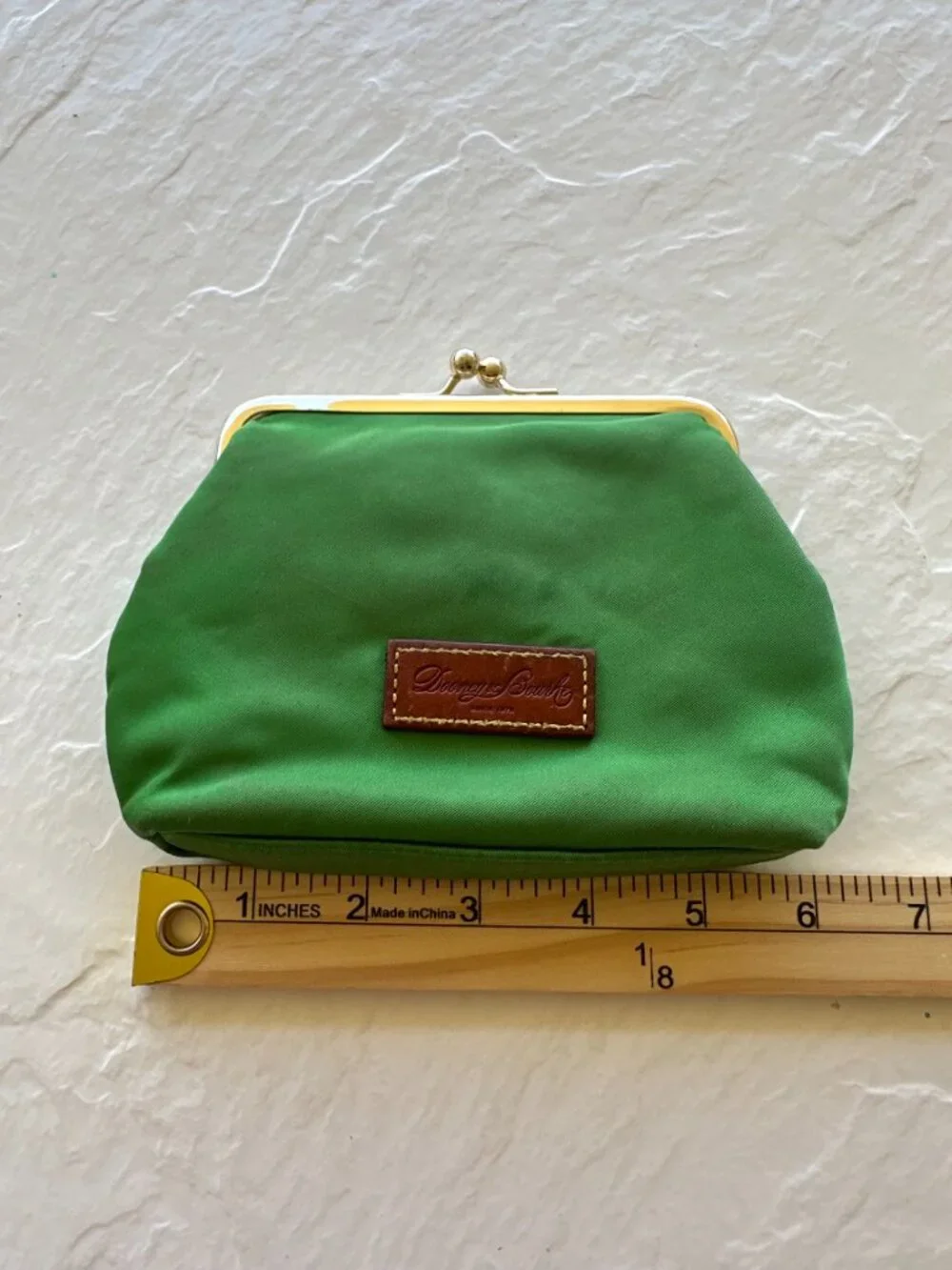 VTG Dooney & Bourke Green Nylon Kiss Lock Coin Purse Cosmetic Pouch